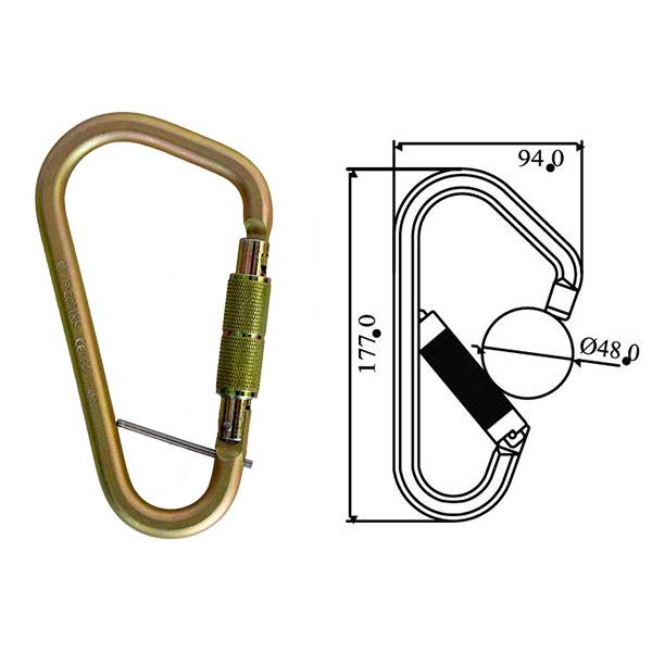 Large Rescue Carabiner Steel, Screw Gate with Captive Eye Pin 23kN